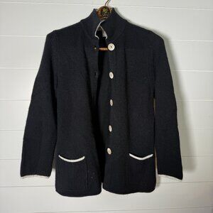 Maria Di Ripabianca Cashmere Button Down Cardigan Black with White Trim Sz 8